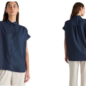 Quince Tencel Navy Blue Women's Button-Up Top Size Medium